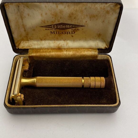 Vintage Gillette Milord Men's Gold Razor with Case - Picture 1 of 10